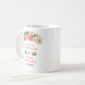 コーラルレッドのバラと葉の結婚式 コーヒーマグカップ (正面左)