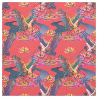 コーラルレッドの天性イビスアンドリリー池 ファブリック