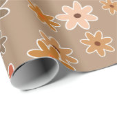 コーラルレッドアートオレンジチューペブラウン花柄 ラッピングペーパー (ロールコーナー)