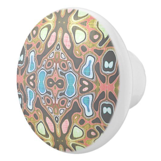 コーラルレッドイエローブルーお尻ア華美ートモチーフ セラミックノブ (右)