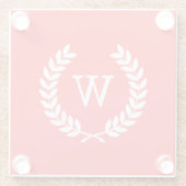 コーラルレッドウィットウィートローレルリースイニシャルモノグラム ガラスコースター (裏面)