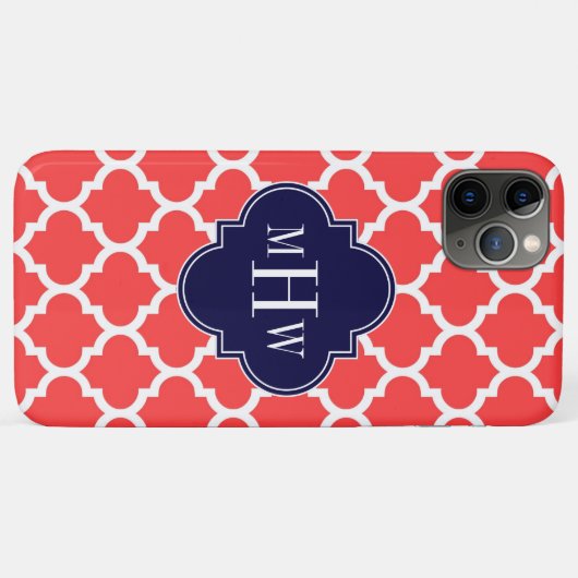 コーラルレッドウィットモロッコ#5ネイビー3イニシャルモノグラム Case-Mate iPhoneケース (裏面(横))