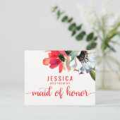 コーラルレッドウォーターカラーウィズイヴメイド・オブ・オーナー（花嫁付き添い人） 招待状 (スタンド正面)