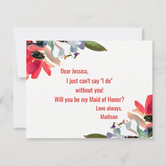 コーラルレッドウォーターカラーウィズイヴメイド・オブ・オーナー（花嫁付き添い人） 招待状 (裏面)