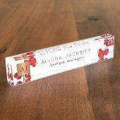 コーラルレッドウォーター色のオーキッドモノグラムの銅 デスクネームプレート (側面)