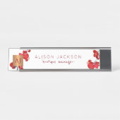 コーラルレッドウォーター色のオーキッドモノグラムの銅 デスクネームプレート (正面)