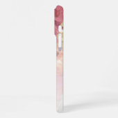 コーラルレッドオレンジブラッシュピンクの水彩花 iPhoneケース (左側面)