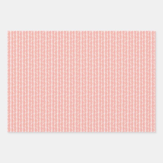 コーラルレッドサニーイエローグリーンハートアンドジグザグアート ラッピングペーパーシート (正面3)