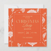コーラルレッドスタイリッシュフローラルパターンクリスマスパーティー シーズンカード (正面)