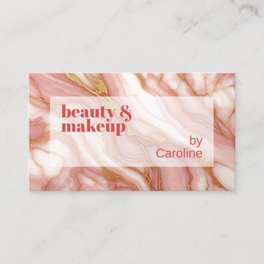 コーラルレッドダークピーチピンク金ゴールド大理石アートパターン 名刺 (正面)