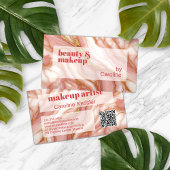 コーラルレッドダークピーチピンク金ゴールド大理石アートパターン 名刺