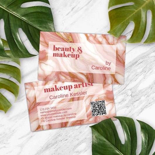 コーラルレッドダークピーチピンク金ゴールド大理石アートパターン 名刺