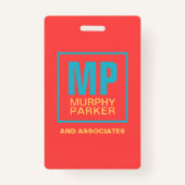 コーラルレッドティール(緑がかった色)イエローモノグラムロゴ写真 バッジ (裏面)