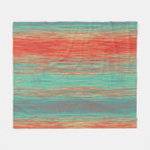 コーラルレッドティール(緑がかった色)ブレンドストライプ抽象芸術 フリースブランケット (正面(横))