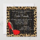 コーラルレッドハイヒールパーティー 誕生日 レオパード 招待状 (裏面)