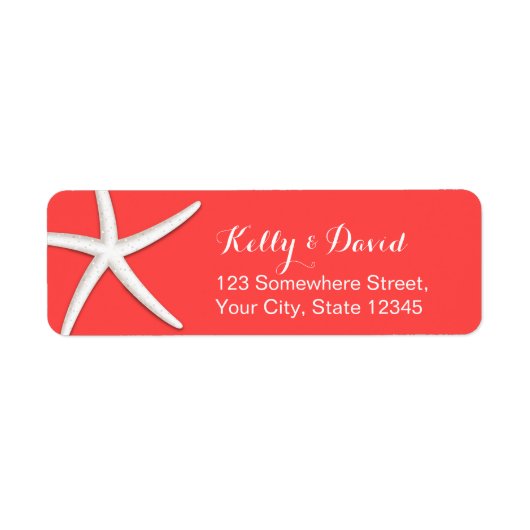 コーラルレッドヒトデビーチ結婚式差出人住所 ラベル (正面)