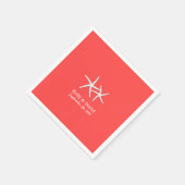 コーラルレッドヒトデビーチ結婚式 スタンダードカクテルナプキン (角)