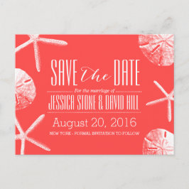 コーラルレッドヒトデ&サンドドル日付を保存 案内ポストカード