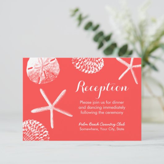 コーラルレッドビーチテーマシーシェルズウェディングレセプション 招待状 (スタンド正面)