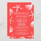 コーラルレッドビーチテーマ結婚ズリハーサルディナー 招待状 (正面/裏面)