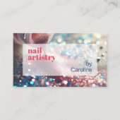 コーラルレッドピンクアクアダークブルーグリッター爪、 ネイルポーランド 名刺 (正面)