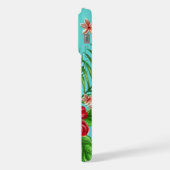 コーラルレッドピンクフローラオンアクアブルーターコイズ iPhoneケース (左側面)