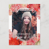 コーラルレッドピンクボタニカルボホフローラ卒業 ポストカード (正面)