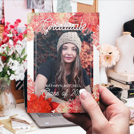 コーラルレッドピンクボタニカルボホフローラ卒業 案内状