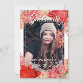 コーラルレッドピンクボタニカルボホフローラ卒業 案内状 (正面)