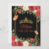 コーラルレッドフラワーバタフライミスXVアノス誕生日 招待状 (裏面)