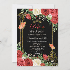 コーラルレッドフラワーバタフライミスXVアノス誕生日 招待状