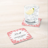 コーラルレッドフローラスワールカールデコアートウェディングパーティー スクエアペーパーコースター (インサイチュ)