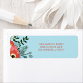 コーラルレッドフローラブルークリスマスアドレス ラベル (インサイチュ)