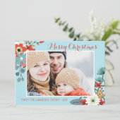 コーラルレッドフローラブルークリスマスフォト シーズンカード (スタンド正面)