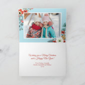 コーラルレッドフローラブルークリスマスフォト シーズンカード (内部)