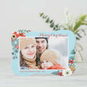 コーラルレッドフローラブルークリスマスフォト シーズンカード (スタンド正面)