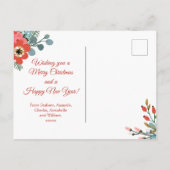 コーラルレッドフローラブルークリスマスフォト シーズンポストカード (裏面)