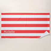 コーラルレッドホワイトカバナストライプ ビーチタオル (正面)