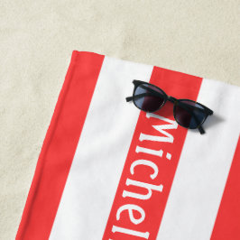 コーラルレッドホワイトカバナストライプ ビーチタオル