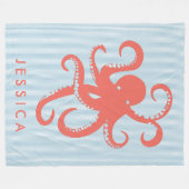 コーラルレッドホワイトカワイタコイラストレーション フリースブランケット (正面(横))