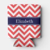 コーラルレッドホワイトLGシェブロン海軍ブルーネームモノグラム 缶クーラー (裏面)