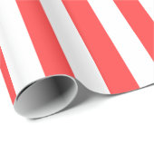 コーラルレッドホワイトXLストライプパターン ラッピングペーパー (ロールコーナー)