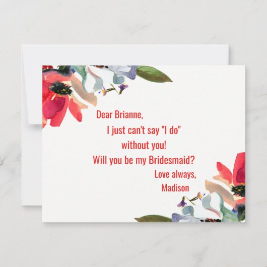 コーラルレッドポピーフローラは私の花嫁になる 招待状 (裏面)