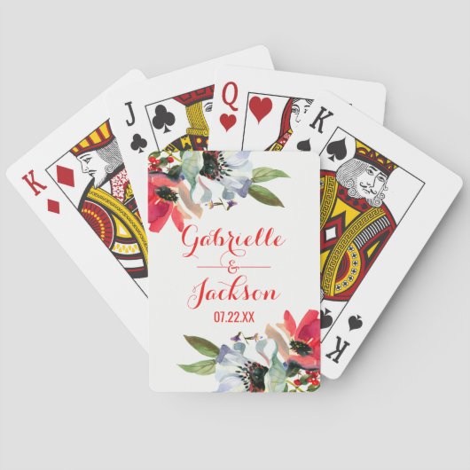 コーラルレッドポピー水カラーフローラ結婚式の引き出物 トランプ (裏面)