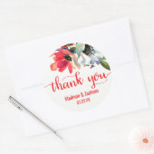 コーラルレッドポピー水カラーフローラ結婚式の引き出物 ラウンドシール (封筒)