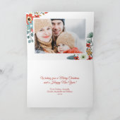 コーラルレッドモダンフローラの葉のクリスマスフォト シーズンカード (内部)