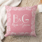 コーラルレッドリネン&ホワイトレースフレーム クッション (ブランケット)