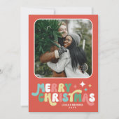 コーラルレッドレトログルービーメリークリスマス シーズンカード (正面)