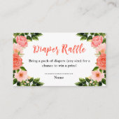 コーラルレッドローゼズフローラベビーシャワーおむつラッフル エンクロージャーカード (正面)