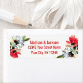 コーラルレッド結婚フローラカップル差出人住所 ラベル (インサイチュ)